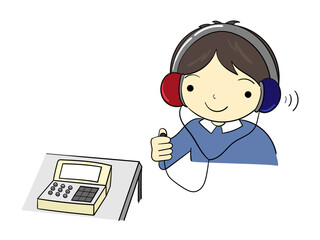 聴力検査を受ける男の子と機械