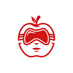 Fruit apple logo with Human VR, fruit silhouette simple linear geometric shape in minimalist style.