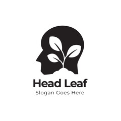 Human head leaves logo illustration. Organic head brain logo concept design. 
