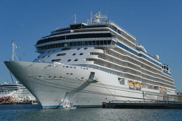 Regent luxury cruiseship or cruise ship liner Splendor arrival into Marseille Provence port during sunrise twilight blue hour Mediterranean cruise dream vacation