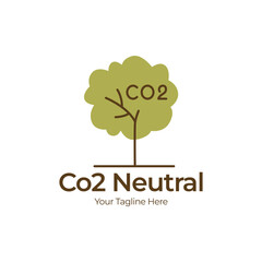 Obraz premium carbon Neutral logo design. green tree and neutral emission concept vector template .free air pollution illustration