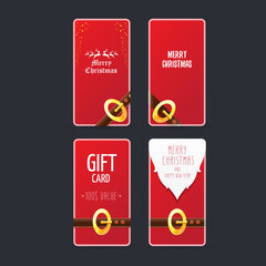 vector red hristmas sale banners set isolated on grey background. christmas vertical background collection with santa claus golden belt and beard . xmas greeting card and poster design template