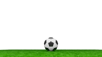 Soccer ball or Football at the center of a Green Grass Field. Space for content.