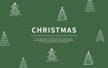 Fototapeta na wymiar Christmas green background template with hand drawn christmas trees.