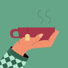 flat hand style illustration with tea bag