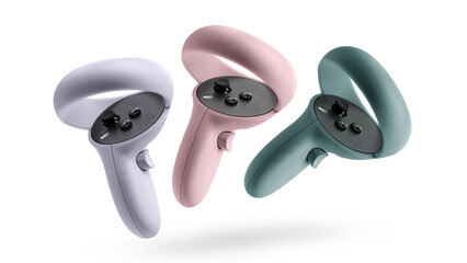 Virtual Reality Headset controllers in multiple colours isolated on white background © BonkersArt