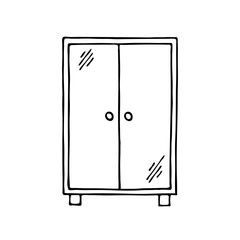 Wardrobe with doors. Home wardrobe. Wooden furniture for the interior of the room. Vector black and white isolated illustration. Hand drawn outline sketch