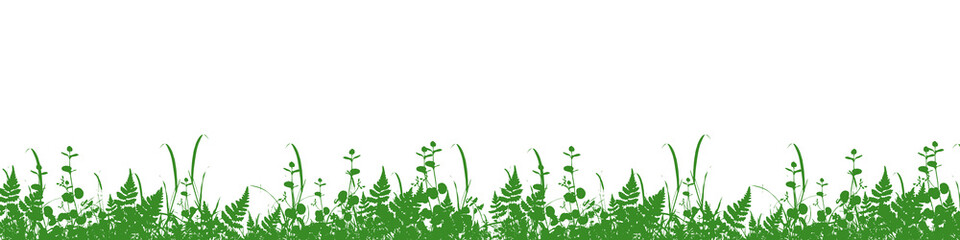 Vector green grass silhouette. Grass repeating background. Green grass silhouette background. Vector illustration