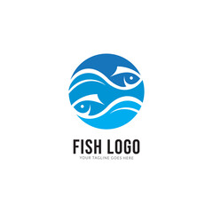 Fish in water Logo design vector Template. Seafood restaurant store shop Logotype icon concept.