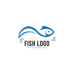 Fish in water Logo design vector Template. Seafood restaurant store shop Logotype icon concept.