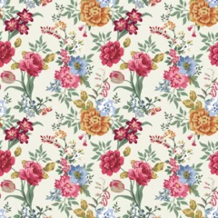 Gardinen Trendy Seamless Floral Pattern in Vector,Bright seamless pattern flowers drawn on paper paints.Roses pattern bunch of flowers, repeating print for fabric on half white background. © belleza