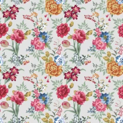 Poster Trendy Seamless Floral Pattern in Vector,Bright seamless pattern flowers drawn on paper paints.Roses pattern bunch of flowers, repeating print for fabric on grey background. © belleza