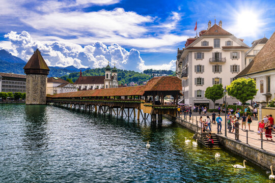 Chapel bridge in the center of Lucerne, Luzern, Switzerland