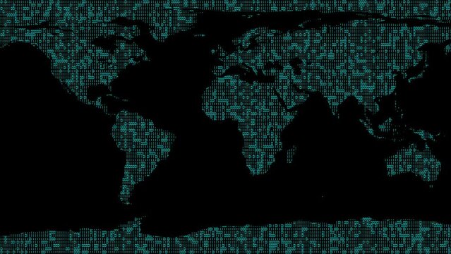 Cryptocurrency mining. Digital map of the earth. Alpha channel is included. 3D animation. Quick Time, codec: PNG, 16-bit color, highest quality. Smooth gradation of color, without banding effect.