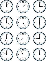 シンプルな12時間分の針時計のイラスト