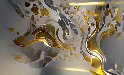 Abstract Luxuly Gold and Silver Fluid Design Art Background, Texture and Illustration	