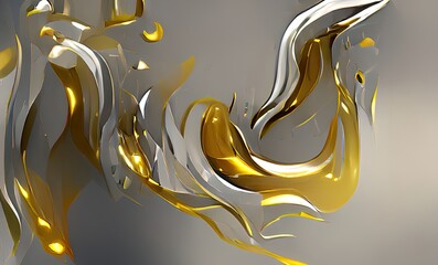 Abstract Luxuly Gold and Silver Fluid Design Art Background, Texture and Illustration	