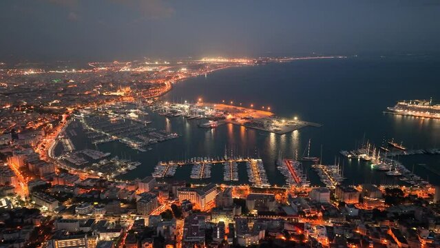 Aerial view of Palma de Mallorca cityscape. Cathedral La Seu of Santa Maria Royal Palace of La Almudaina. Balearic Islands. Spain