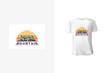 Mountain illustration with grunge, outdoor adventure t-shirt. Colorful high quality apparel print