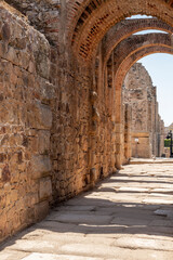 Roman construction of brick arches and a lot of stone in the Roman theater of Mérida in Extremadura, Spain