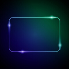 Neon Frame with Glow. Electronic Luminous Rounded Rectangle Frame in Blue and Green Colors, for Entertainment Message or Promotion Theme on Dark Backdrop