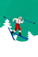 Photo artwork minimal picture of funny funky grandfather enjoying x-mas vacation isolated drawing background