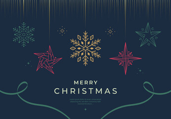 Merry Christmas greeting vintage card. Vector xmas illustrations for holiday graphic with snowflakes, stars.