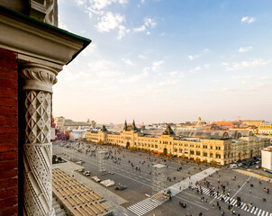 Obraz premium Panorama of the Red Square in Moscow Russia. View from Kremlin wall and tower