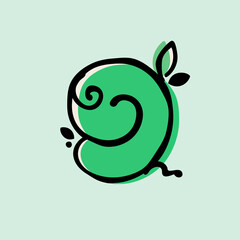 Number nine eco-friendly logo. Hand-drawn style with rough marker and paint shift effect.
