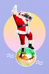 Creative photo 3d collage artwork poster postcard invitation card of santa claus enjoy 80s 90s...
