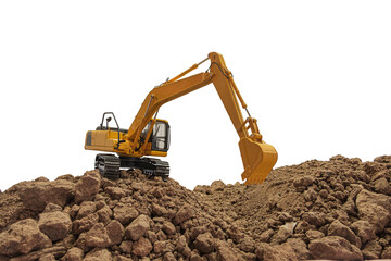 Crawler excavator is digging with bucket lift up in the construction site  on  isolated white backgrounds