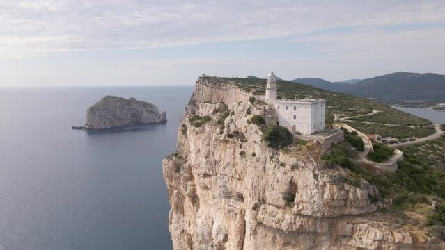 Drone footage of Capo Caccia Lighthouse in Alghero, Sardinia, Italy