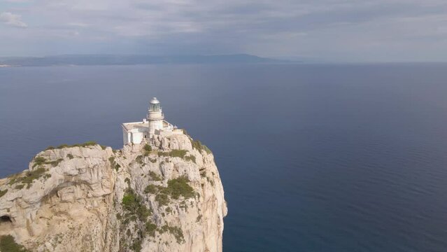 Drone footage of Capo Caccia Lighthouse in Alghero, Sardinia, Italy