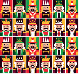 Christmas Nutcrackers Vector Illustration. Seamless new year pattern with toy soldiers.