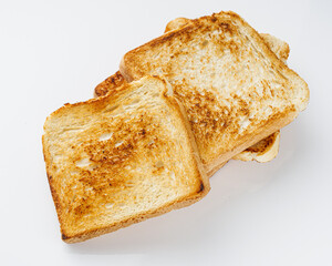 fresh toasted bread on a white background