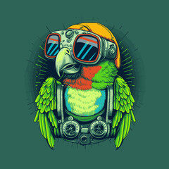 Cockatoo bird logo. Parrot Mascot illustration blue macaw bird Character Design - obrazy, fototapety, plakaty