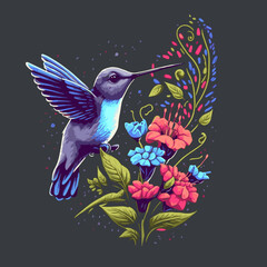 Colorful Hummingbird Flying Over the Flower Logo Illustration Mascot