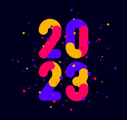 2023. Happy New Year. Greeting card, banner, poster with inscription 2023. Geometric bright style for happy new year 2023. Background, happy new year symbol for web, print. Vector Illustration