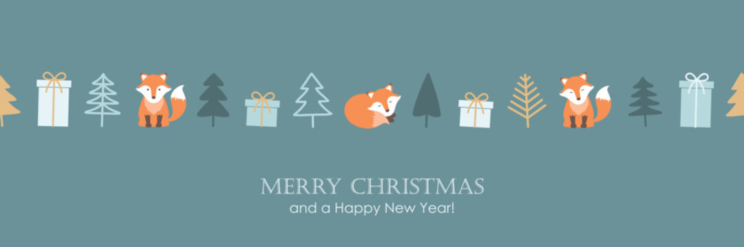 cute christmas motives fox tree and gift box