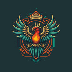 Fototapeta premium Flying Phoenix Shield Mascot Character logo Design Illustration
