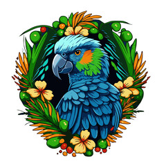 Cockatoo bird logo. Parrot Mascot illustration blue macaw bird Character Design