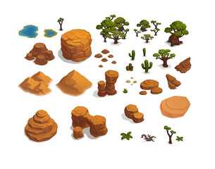 Stylized Hex Desert Objects For Isometric RPG Game