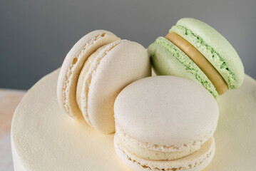 Sweet, delicious macarons on a light background. clipping path. Clouse-up