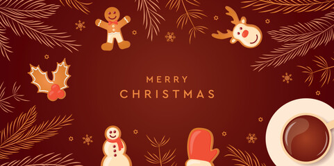 sweet tasty gingerbread deer and coffee on christmas morning