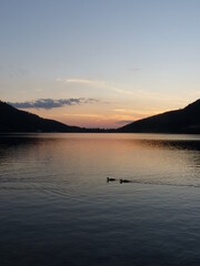Gerardmer - August 2020 : Visit of the city of Gerardmer - Tour of the beautiful lake in the middle of the Vosges mountains with an August sunset	