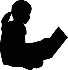Silhouette of a sitting girl with a book.	