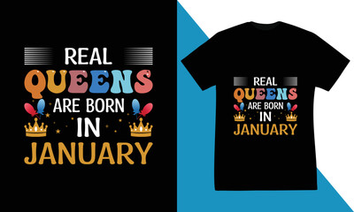 Real kings are Born in January , T-shirt design premium Vector