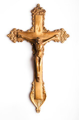 antique golden crucifix, isolated