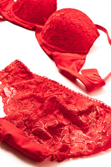 red woman bra and panties, isolated