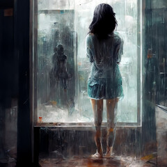 woman under the rain
